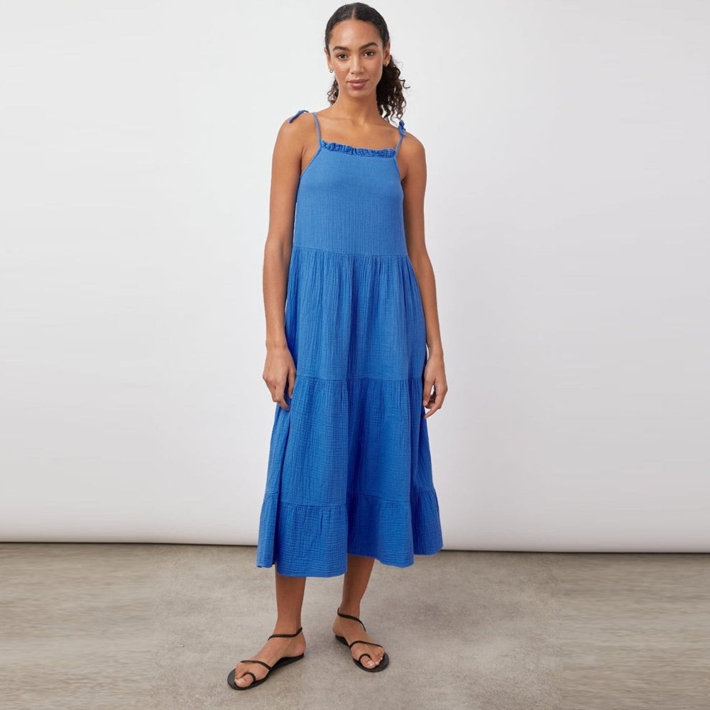 Rails Valeria Tiered Gauze Tiered Midi Dress Ruffle Tie Strap Sm